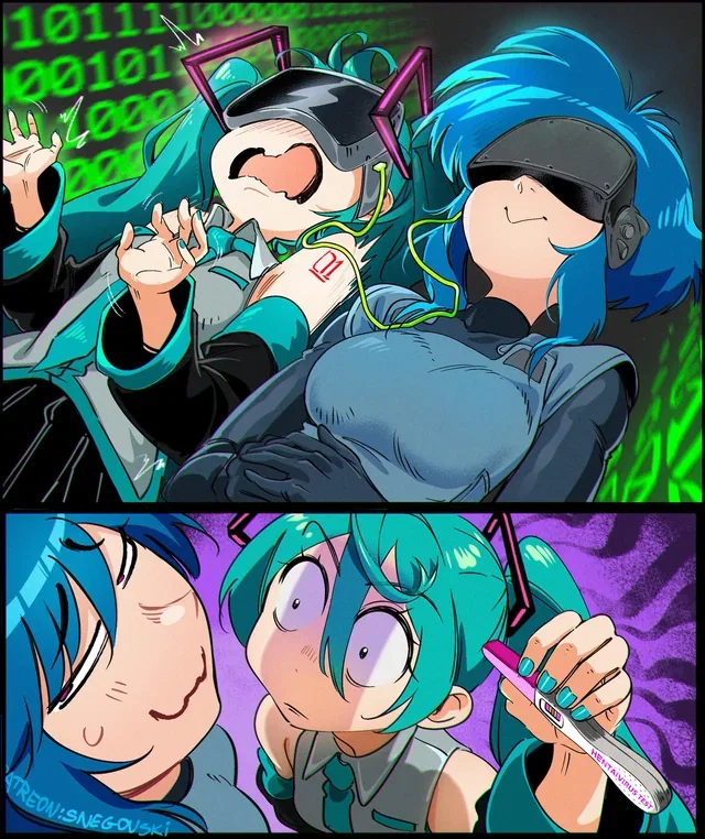 Hatsune Miku and Major Motoko Kusanagi Cyber Yuri Fuck Session