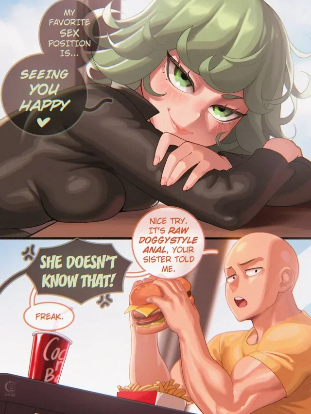 Saitama and Tatsumaki One Punch Man hentai at McDonald’s
