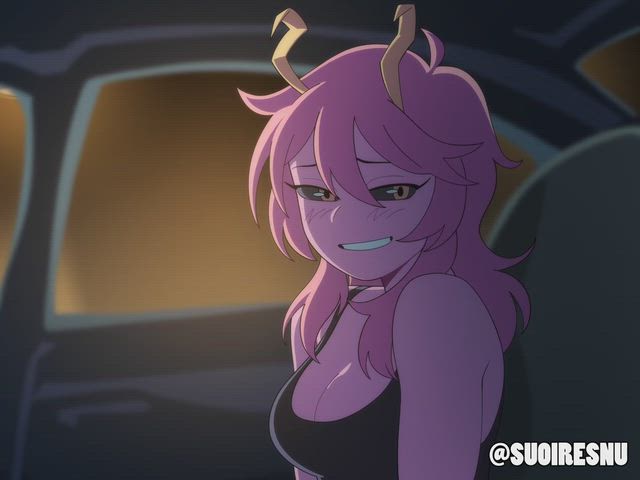 Mina Ashido and Kirishima backseat fuck in My Hero Academia hentai