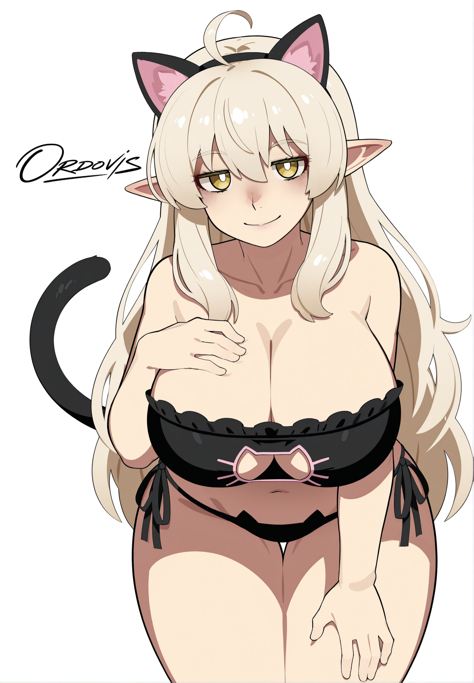 Monster girl hentai — Monster Girl Doujinshi — Morgan in Cat Lingerie