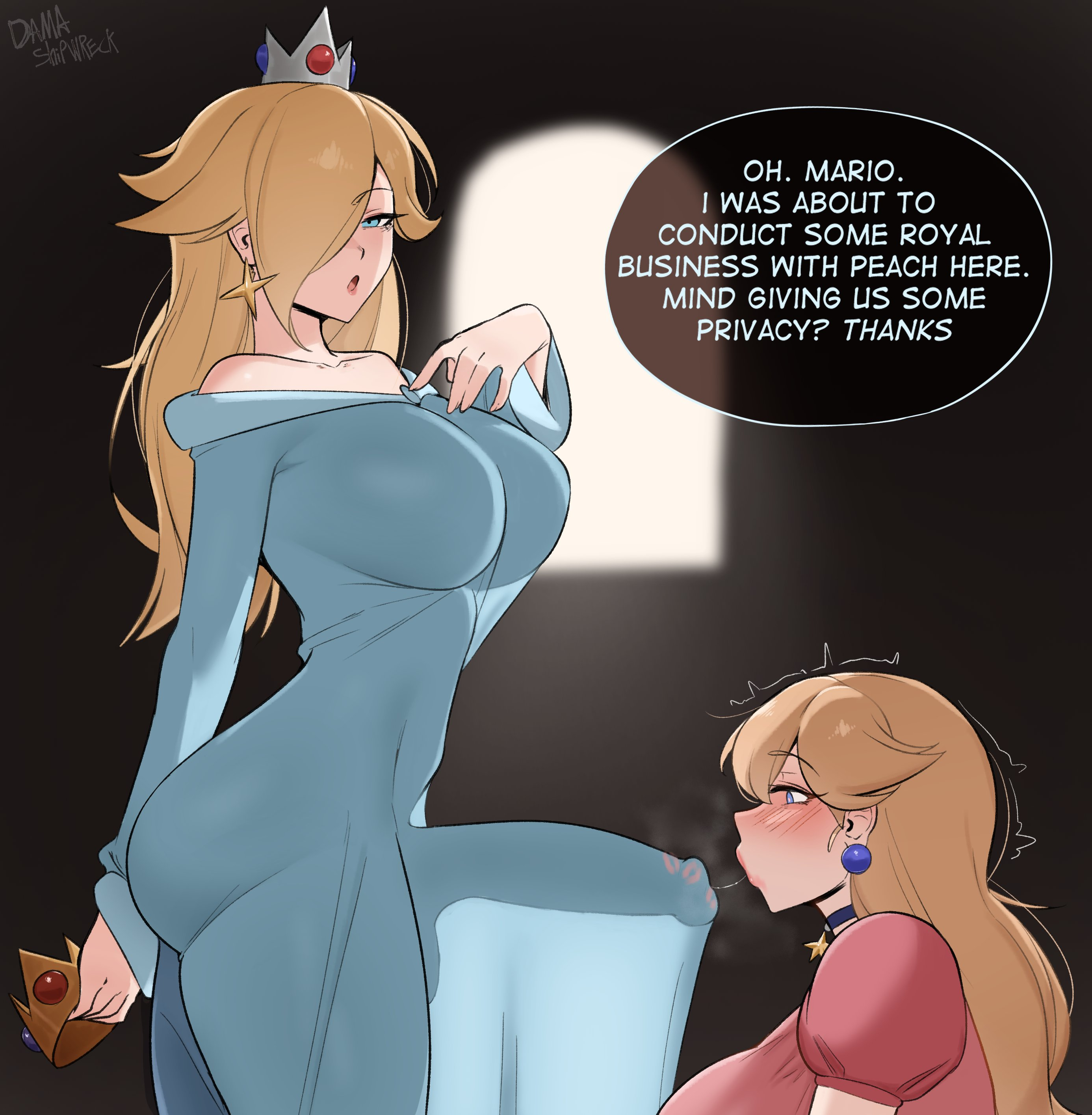 Peach sucking on Rosalina through her dress (Dama Shipwreck)