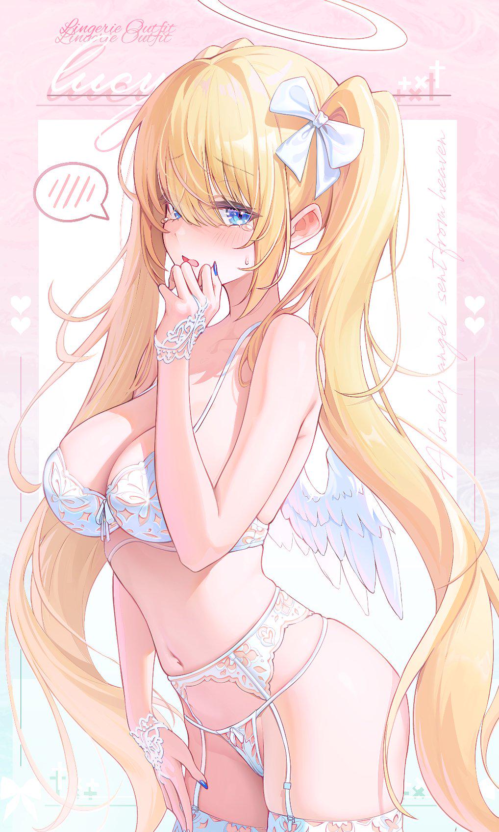 Shy girl wearing fancy lingerie