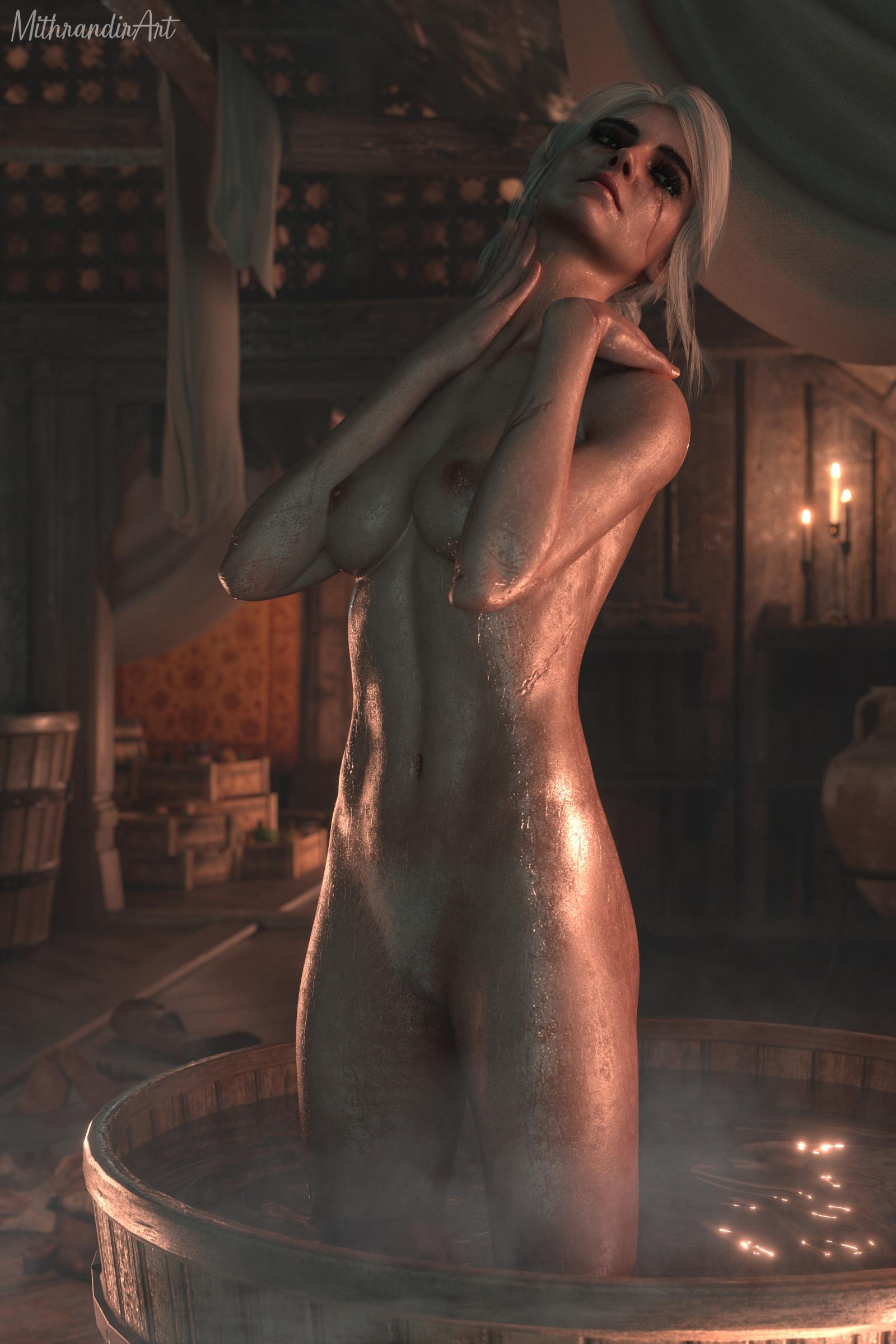 Ciri taking a bath (MithrandirArt) [The Witcher]